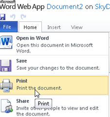 print option added to File menu in Word Web App