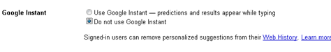 disabling Google Instant Search