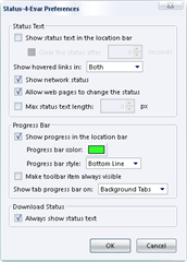 status 4 Evar preferences thumb Bring back Status bar functionality to Add on Bar in Firefox 4 with Status 4 Evar Extension