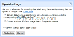 Google Docs Upload Settings