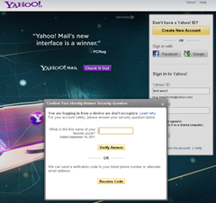 Second Sign-in verification for Yahoo