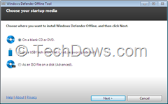 choose startup media thumb Windows Defender Offline Tool