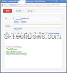 gmail compose window opened in a pop up thumb Gmail in Chrome Now Opens All Email Links Directly