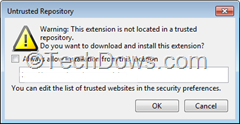 untrusted repository thumb Opera to Block Install of Extensions from Third Party Sites by Default