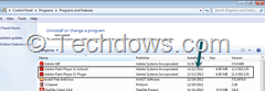 Control Panel programs and features showing installed date of flash player thumb When Was Last Time Flash Update Installed Automatically on Your Computer ?