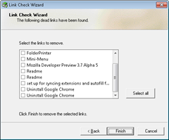 delete invalid shortcuts with Link Check Wizard