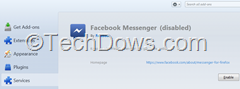 Facebook messenger in Services tab thumb Firefox 22 Nightly Adds Services Tab to Add ons Manager