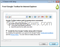 CCleaner standard installer offering Google toolbar for Internet Explorer thumb What’s the Difference between CCleaner Slim and Standard Versions