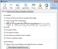 Firefox Options window thumb Mozilla makes the In Content Preferences default in Firefox Nightly