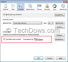 translate web content option content tab thumb Mozilla to use Microsoft Translator for Translations in Firefox