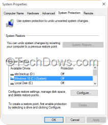 System Protection Windows 10 drive