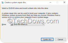 creating a system repair disc Windows 10