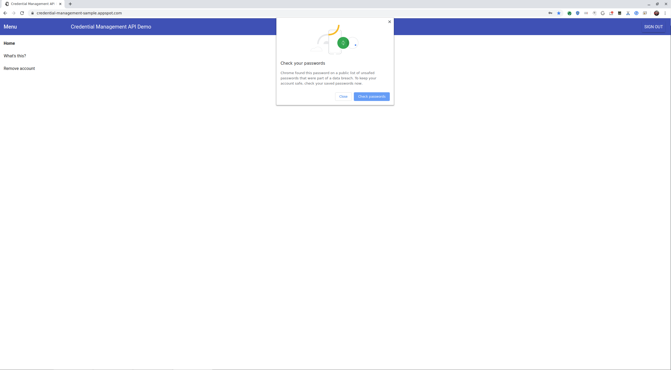 check your passwords popup