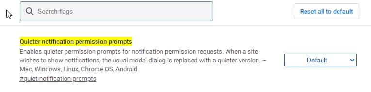 Quieter notification permission prompts flag