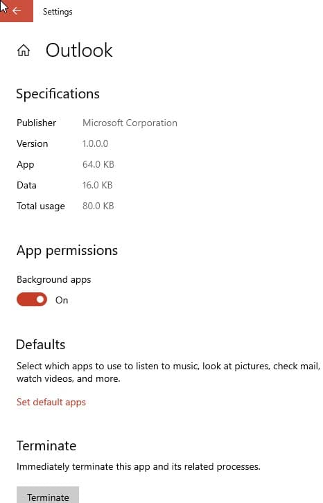 PWA advanced options in Settings app
