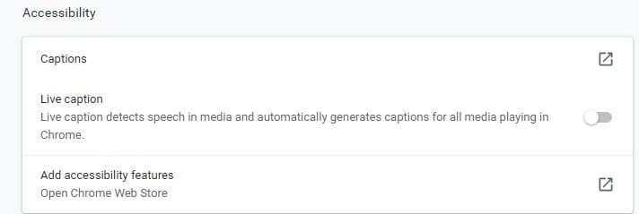 Live Caption setting under Accessibility