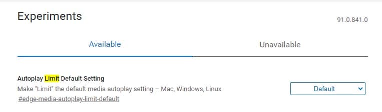 Edge Autoplay Limit Default Setting flag