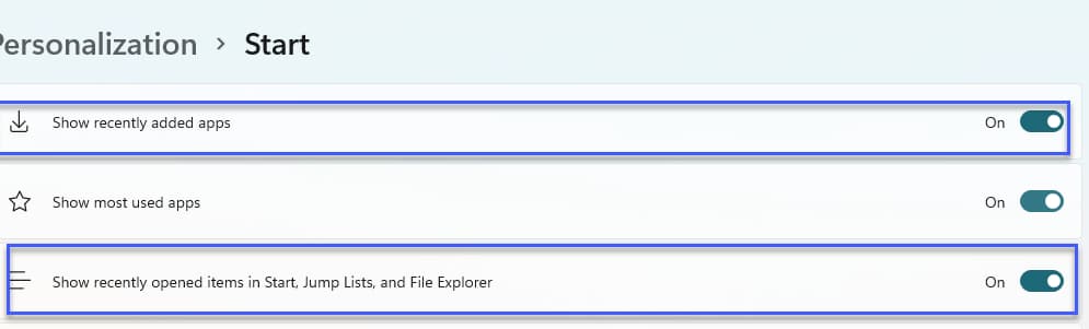 Windows 11 Start Settings