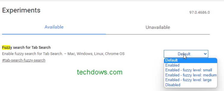 fuzzy search for tab Search flag