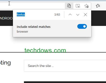 Micorsoft Edge find includes related matches