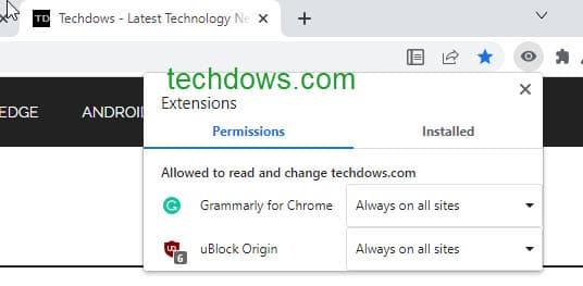 new Permissions tab in Redesigned Chrome Extensions Menu