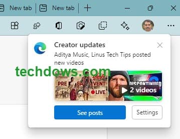 Creator updates notification Edge