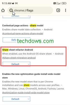Chrome Share sheet refactor Android flag