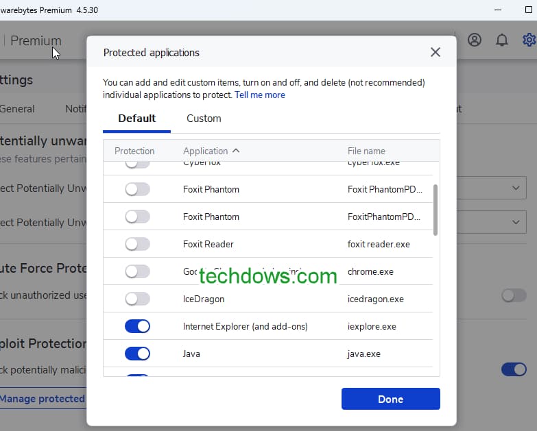 Ensure Chrome is not a protected Application when running Malwarebytes
