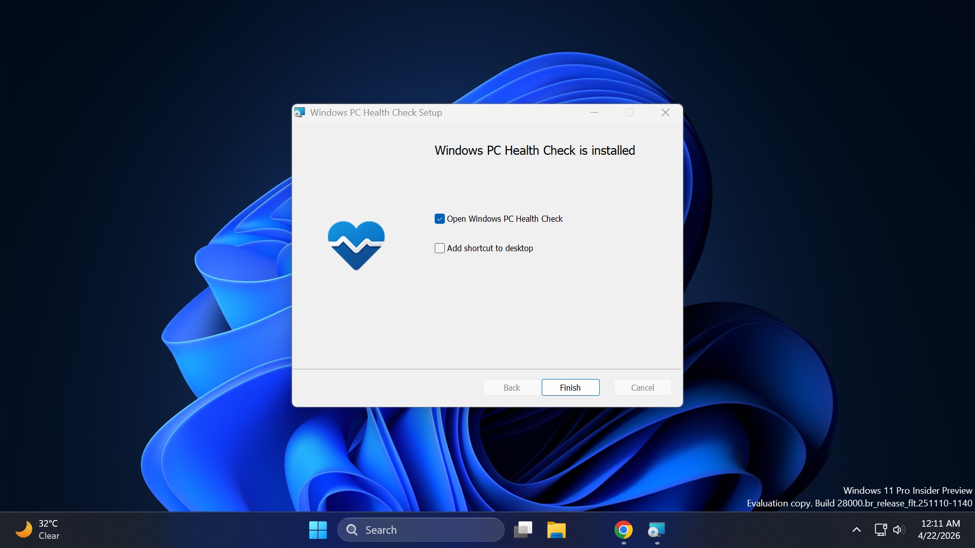 windows pc health check app installed