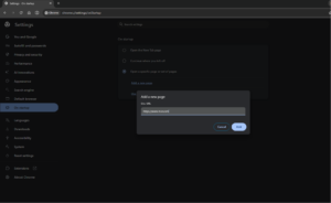 Add a new page Settings Google Chrome
