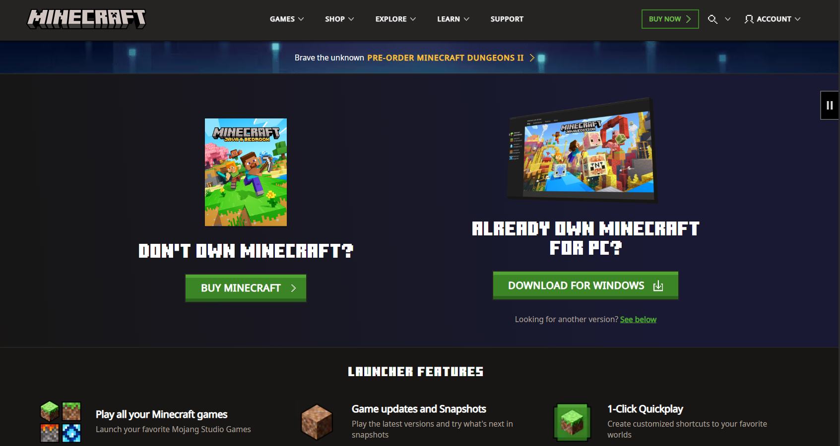 Download Minecraft for Windows 11 or Windows 10