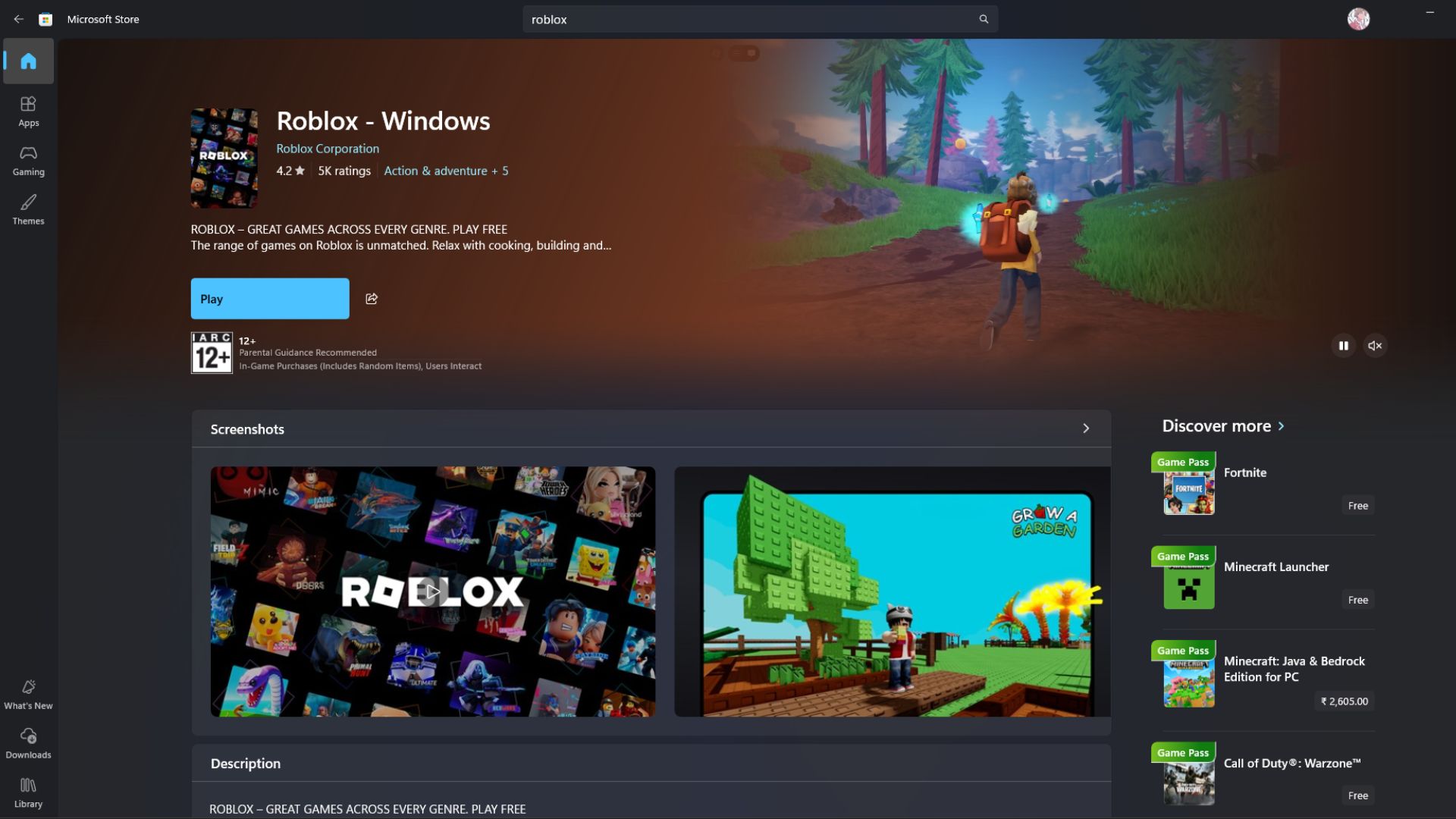 Download Roblox for Windows 11 Windows 10 from Microsoft Store