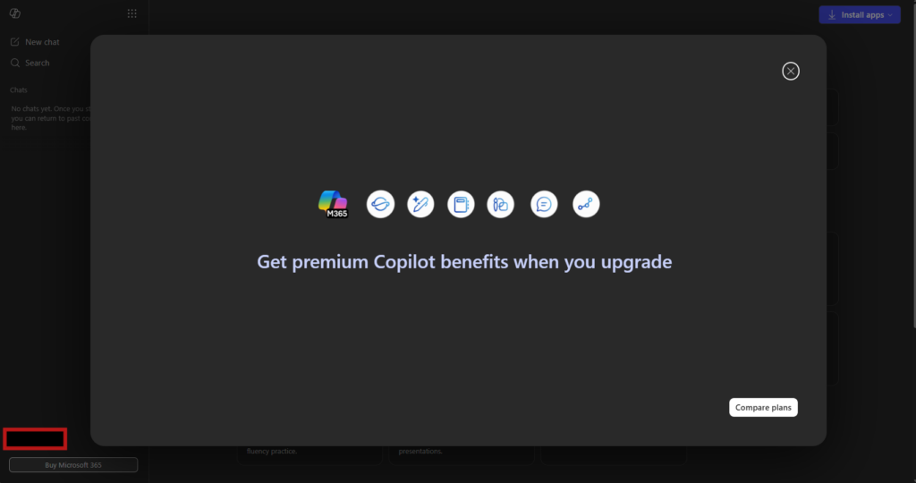 Microsoft 365 apps page with the Install apps button that starts the Microsoft Word download for PC