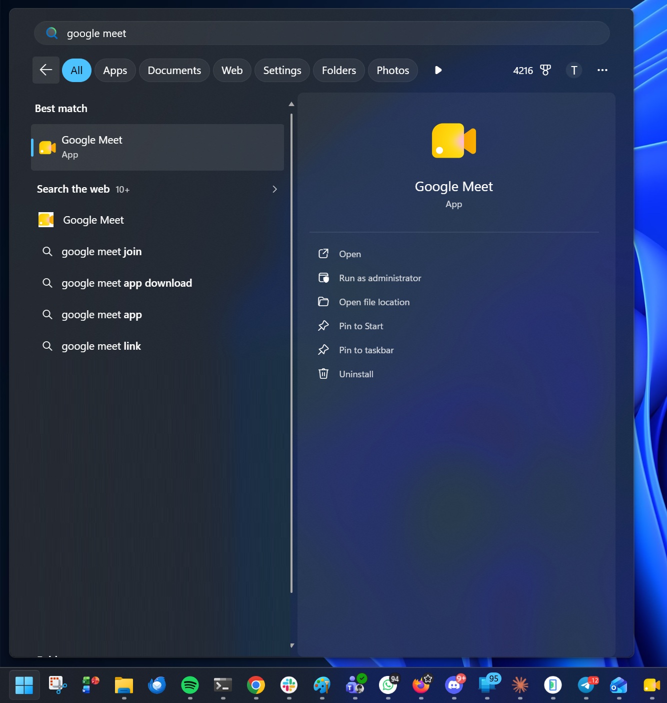 Install Google Meet app for Windows