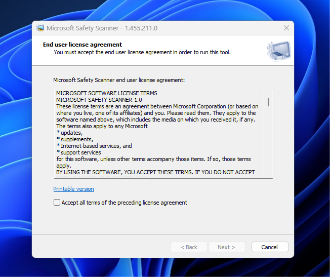 Download Microsoft Safety Scanner in Windows