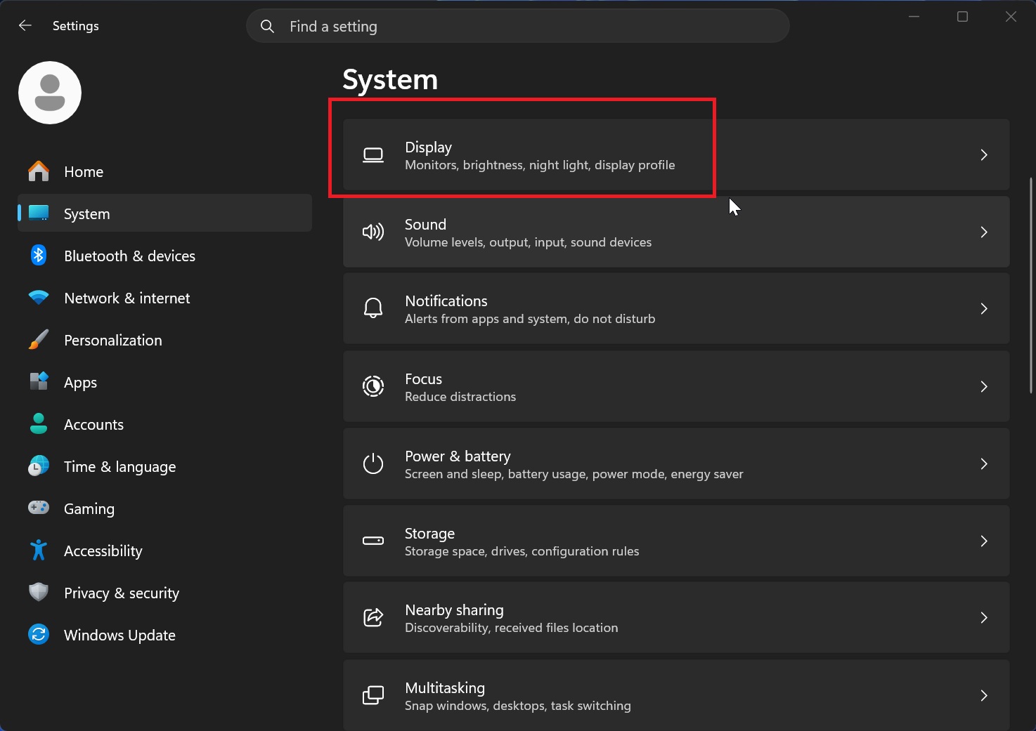 Open Display Settings in Windows 11