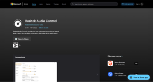 Realtek Audio Control Microsoft Store page