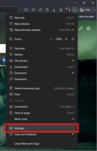 Settings in Microsoft Edge