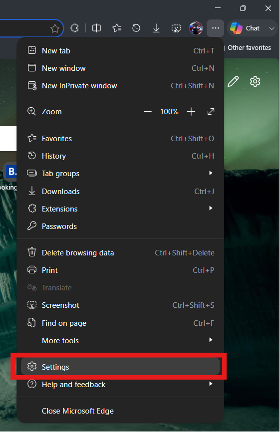 Settings in Microsoft Edge