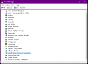 Sound, video and game controllers Device Manager