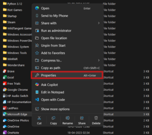 Start Menu Shortcut Properties