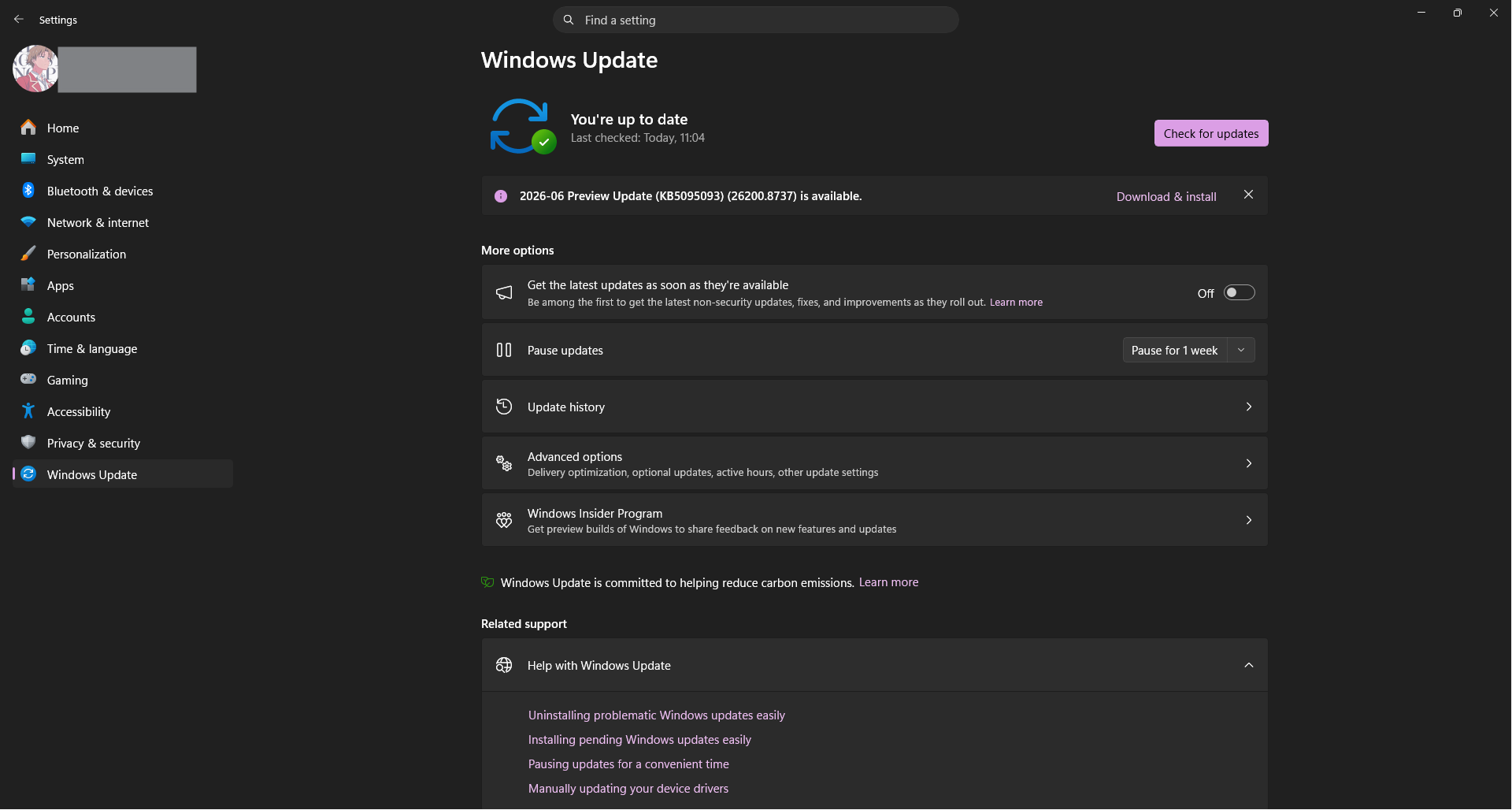 Windows Update Select Check for updates