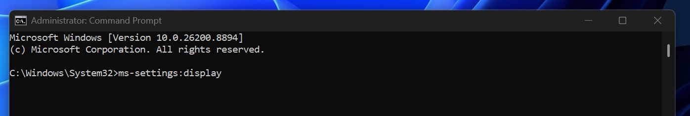 ms-settings display in Command Prompt