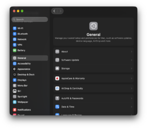 General Settings On macOS Display
