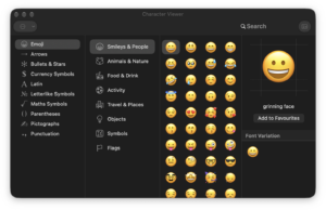 Grinning Face Emoji In Character Viewer