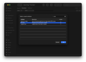 Mac Search File Size Attribute Selection