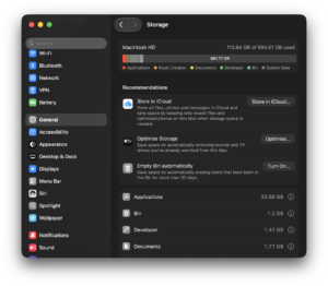 Mac Storage Settings Display