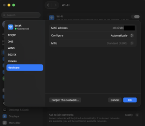 Mac Wi-Fi address in System Settings