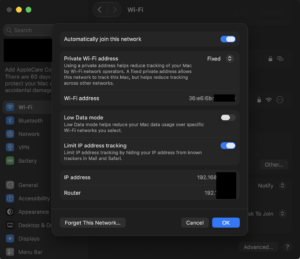 Mac Wi-Fi address in System Settings