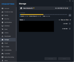 Steam Install on Windows 11 Storage Settings